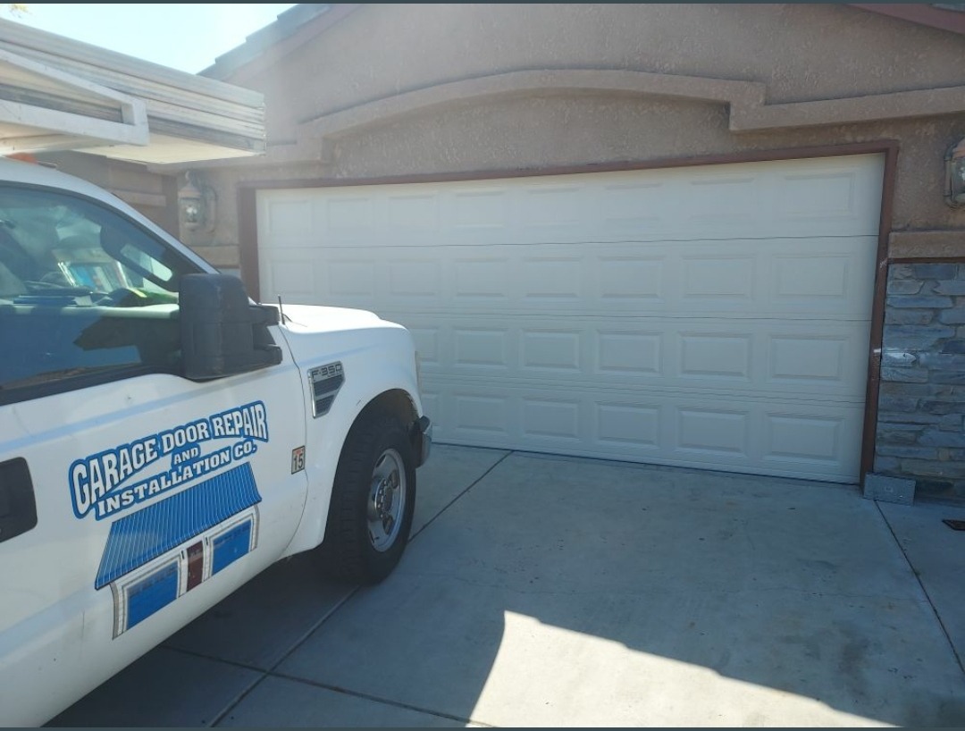 Old, faded garage door